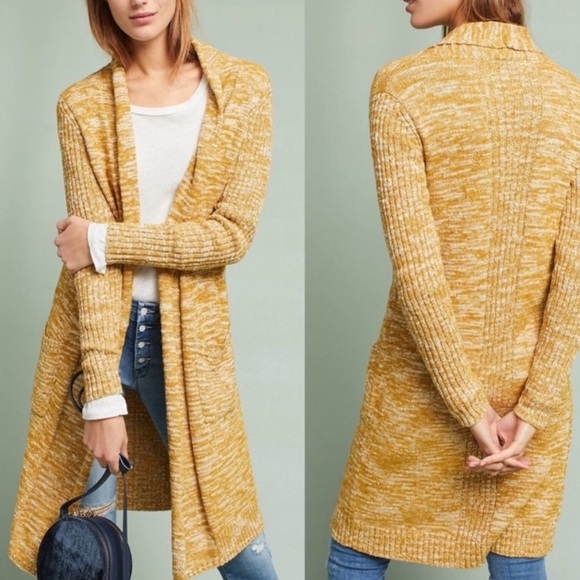 Anthropologie Abigail Duster Sweater in Mustard Marled Knit. Women’s Medium - Picture 2 of 10